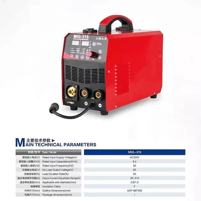 Easy to Operate MIG315 Portable IGBT Welding Inverter Rated Output Voltage MIG 65 V